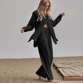 Casual shirt & wide leg culottes pants set