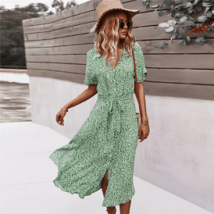 Short sleeve floral print dress