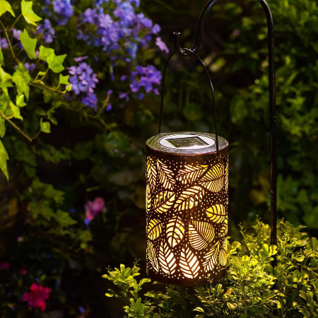 Solar powered garden hanging lamp