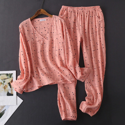 V-neck cotton pajama set