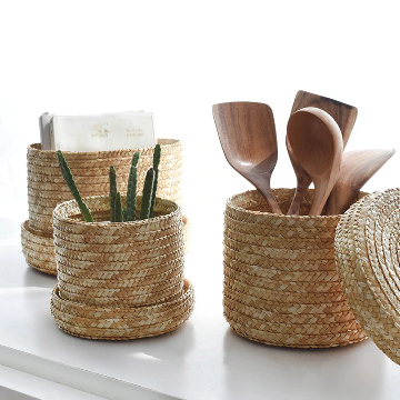 Straw wooven storage basket with lid - Image 12