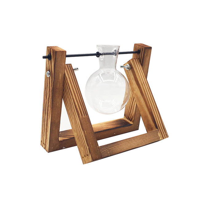 Wooden frame glass vase
