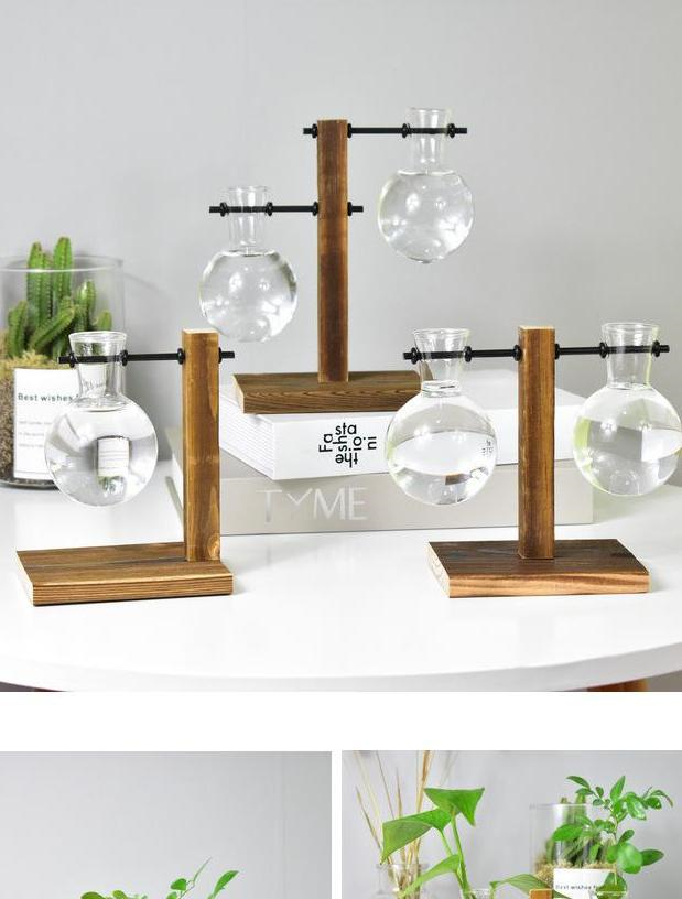 Retro wooden glass pot vase - Image 11