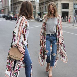Open front printed kimono