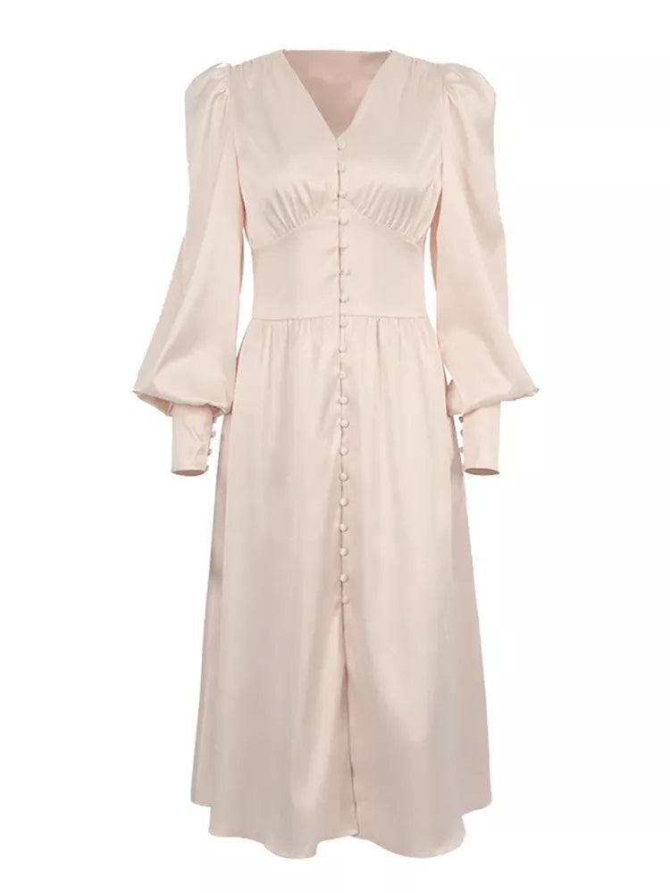 Elegant satin lantern sleeve dress - Image 5