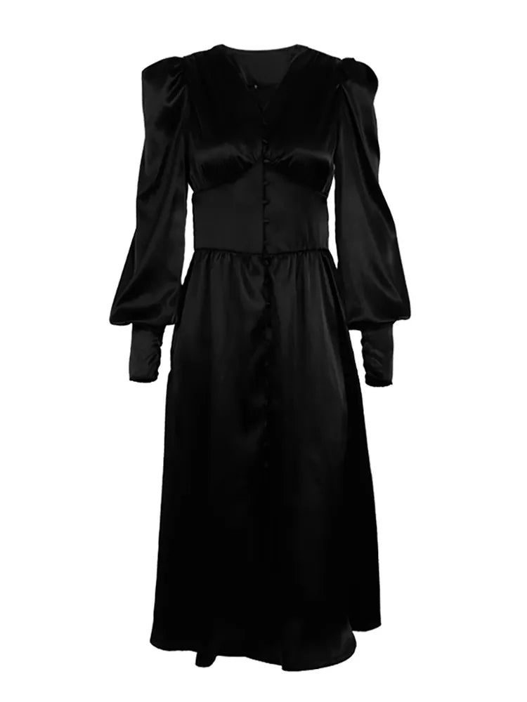 Elegant satin lantern sleeve dress - Image 13