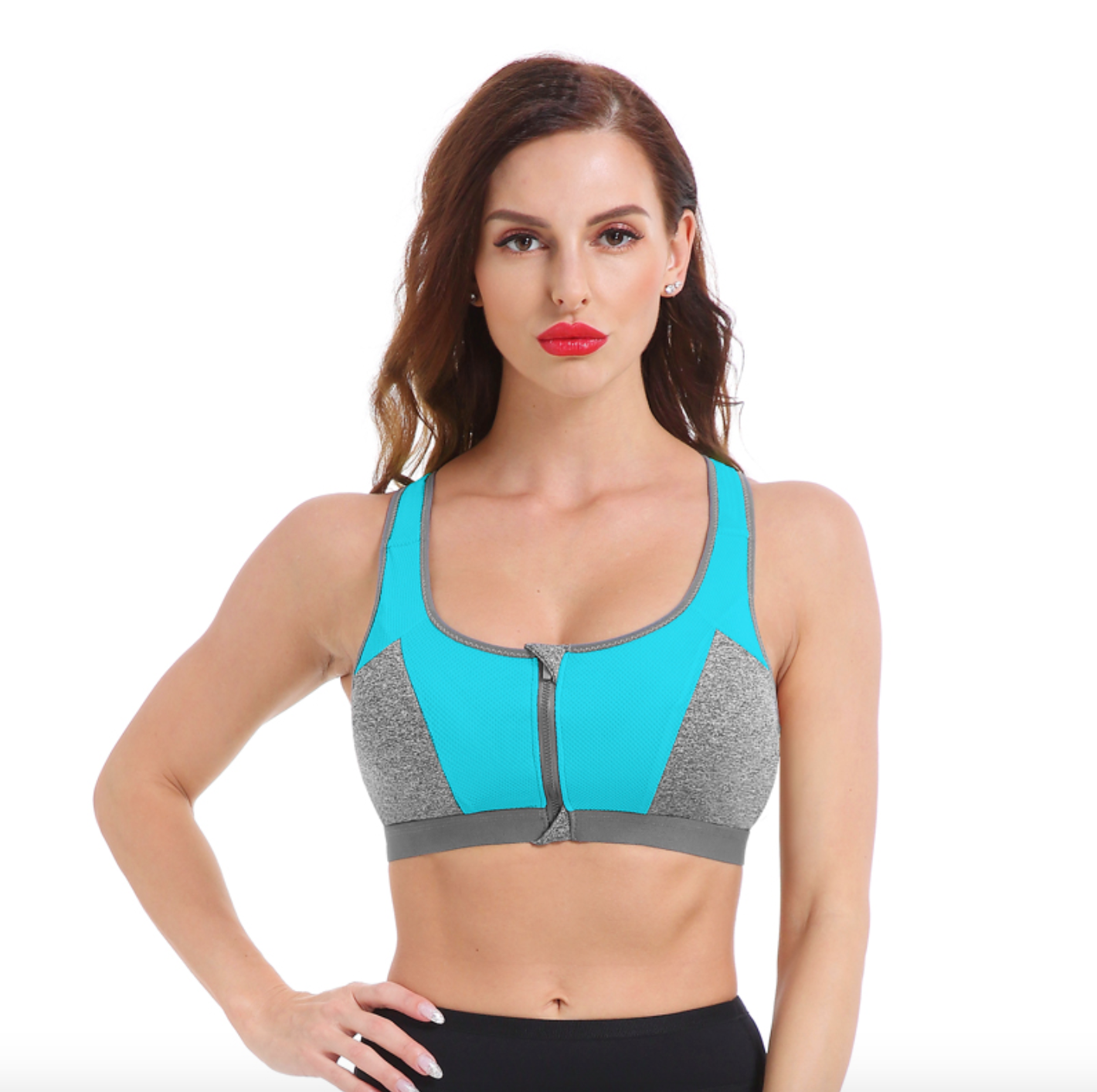 Front zipper double layer cup sports bra - Image 2