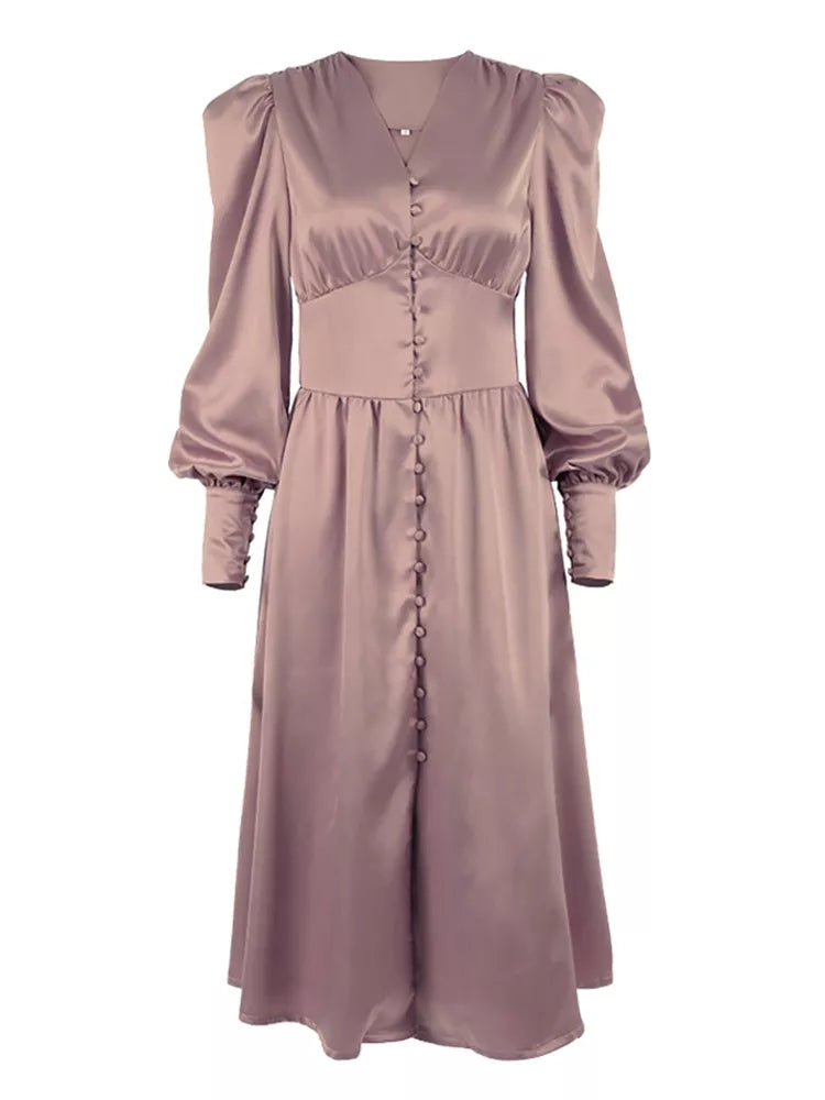 Elegant satin lantern sleeve dress - Image 9
