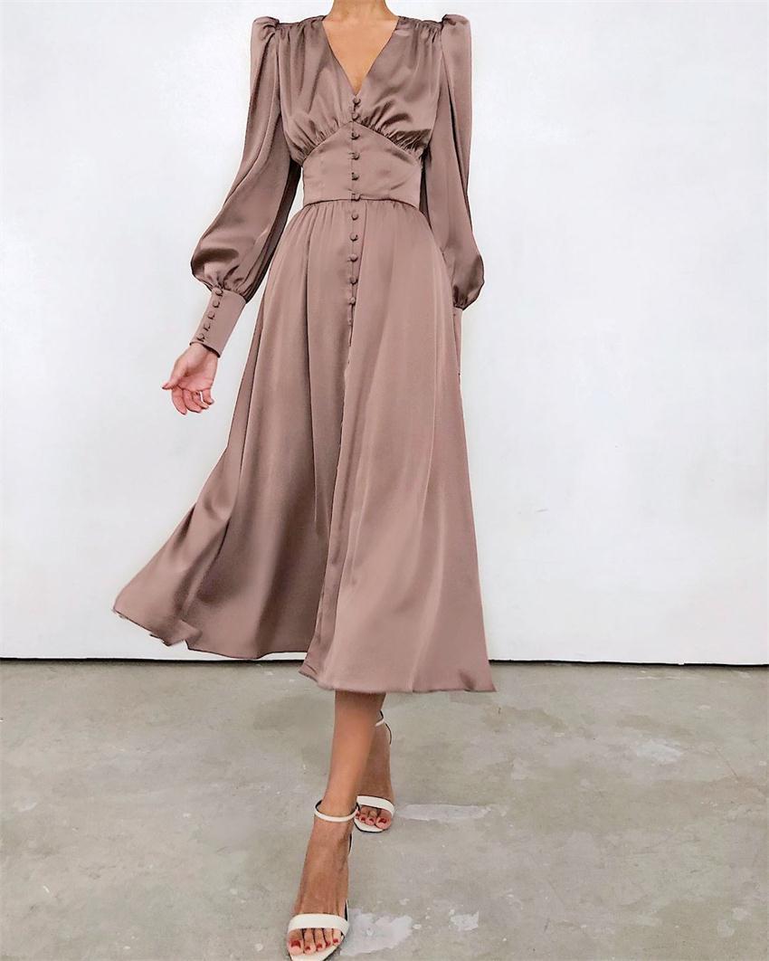 Elegant satin lantern sleeve dress - Image 8