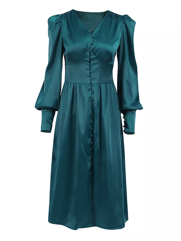 Elegant satin lantern sleeve dress - Image 18