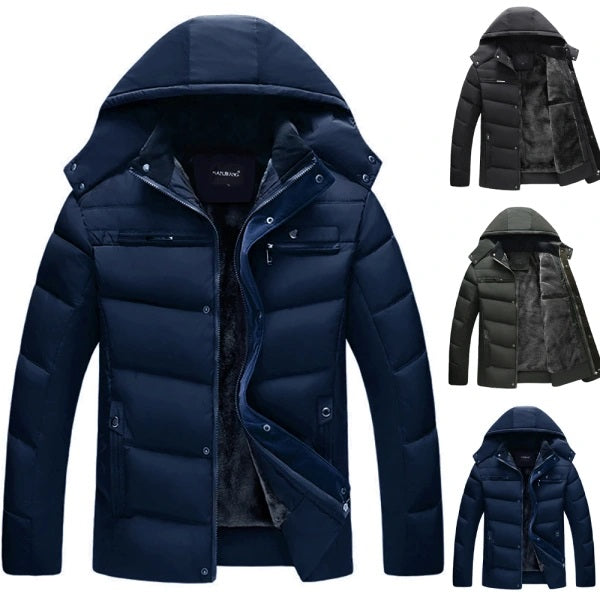 Hooded winter jacket with warm lining for men
