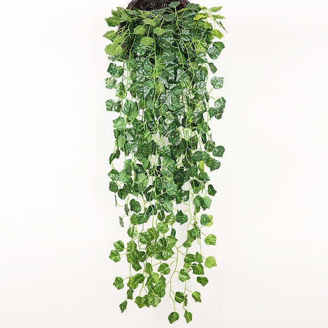 Artificial hanging green plants leaves