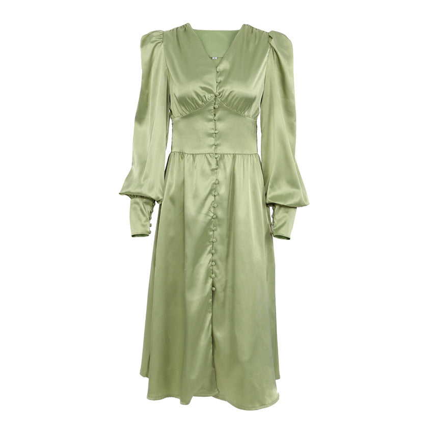 Elegant satin lantern sleeve dress - Image 21