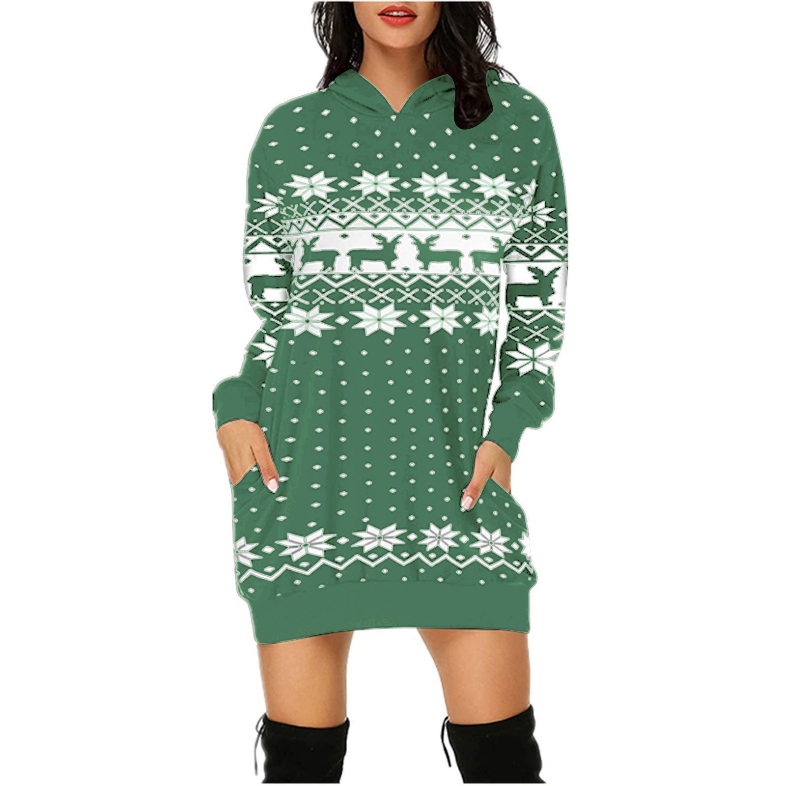 Long sleeve hooded Christmas dress - Image 5