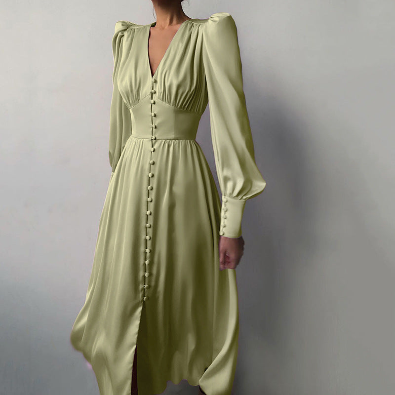 Elegant satin lantern sleeve dress - Image 20