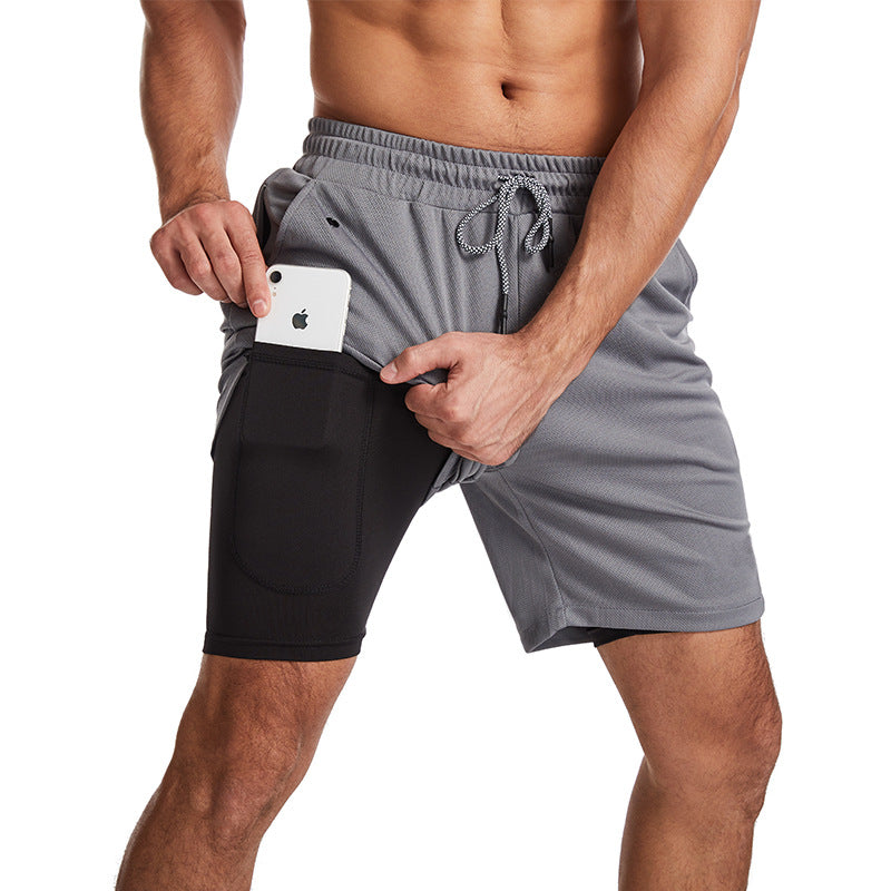 Double layer quick dry gym shorts