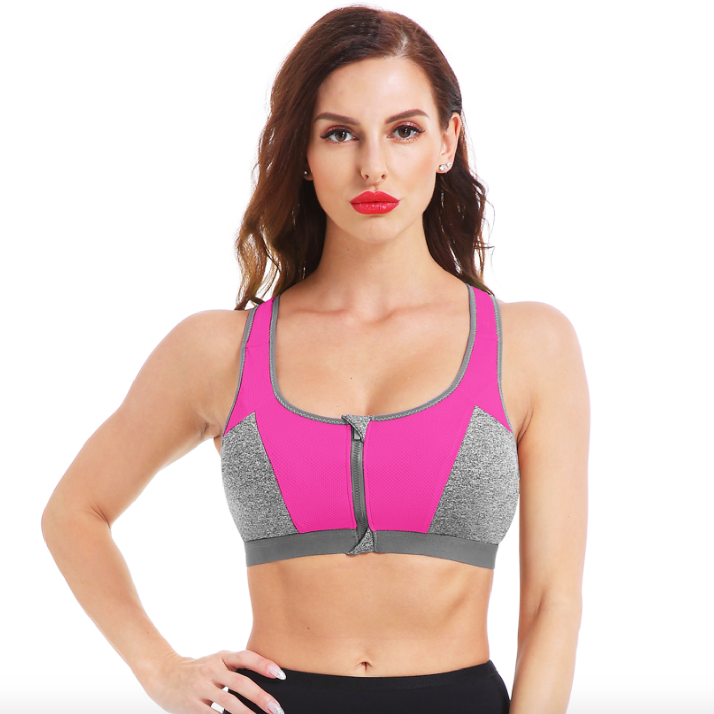 Front zipper double layer cup sports bra - Image 13