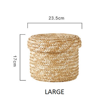 Straw wooven storage basket with lid - Image 4