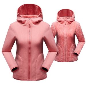 Reversible coral fleece hooded women's jacket