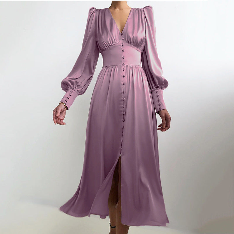 Elegant satin lantern sleeve dress - Image 23