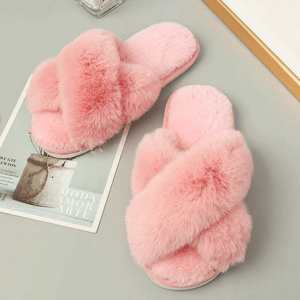 Fluffy women's criss-cross home slippers