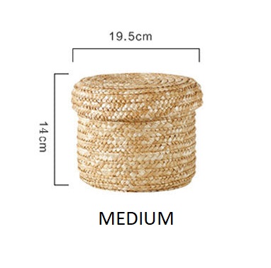 Straw wooven storage basket with lid - Image 3