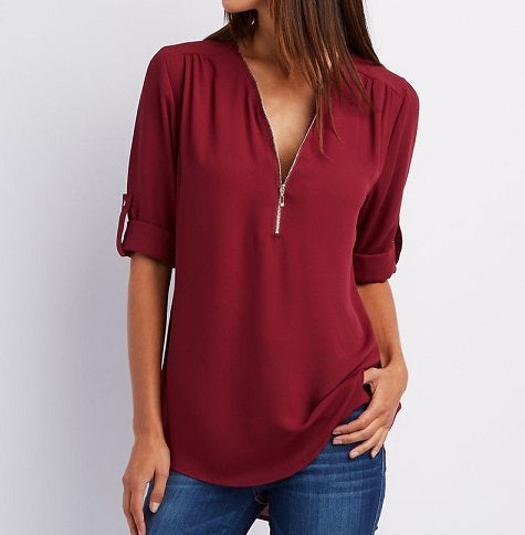 Long sleeve zipper shirt top