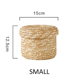 Straw wooven storage basket with lid - Image 2