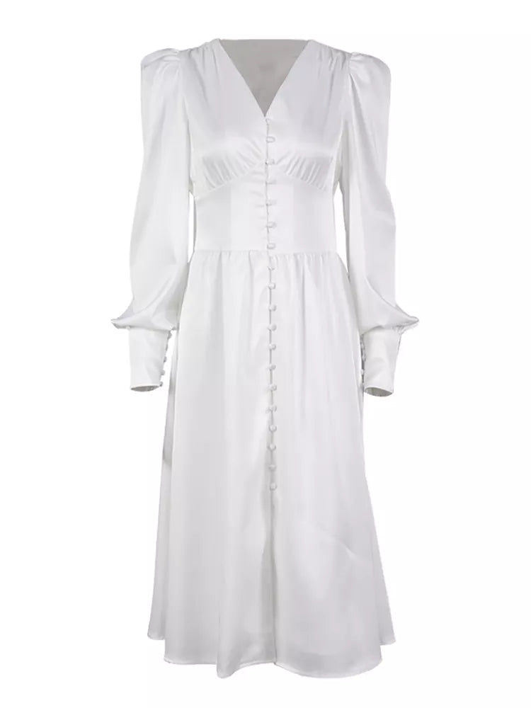 Elegant satin lantern sleeve dress - Image 32