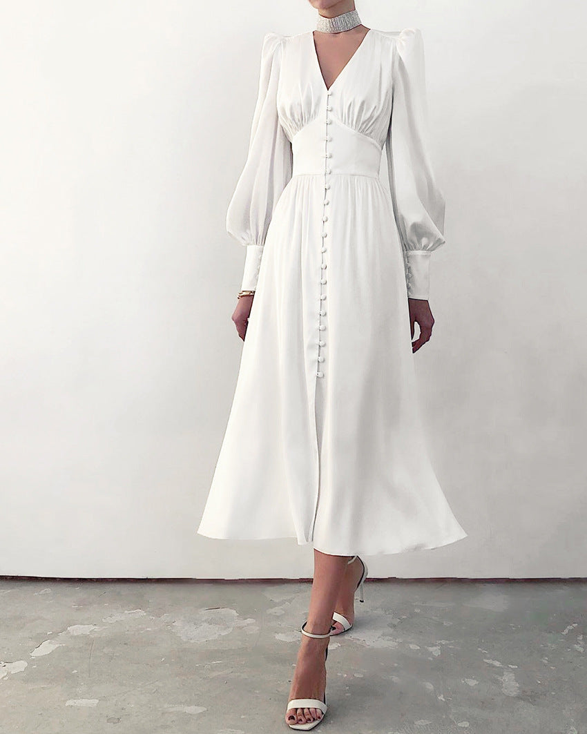 Elegant satin lantern sleeve dress - Image 31