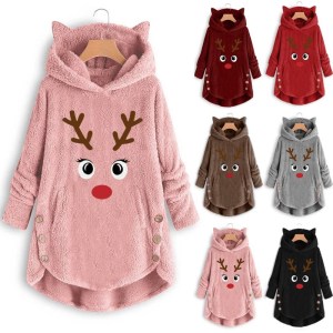 Warm plush cat ears women's hoodie