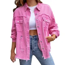 Distressed women's denim shirt jacket - Image 28
