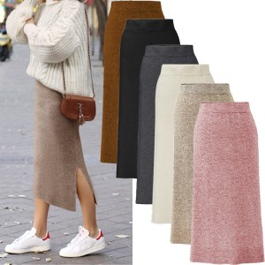 Knitted midi side split skirt