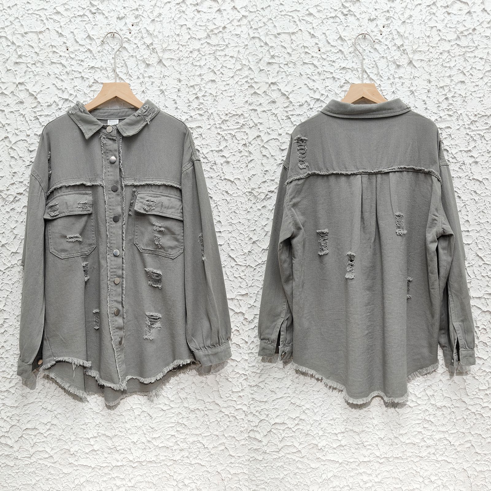 Distressed women's denim shirt jacket - Image 21