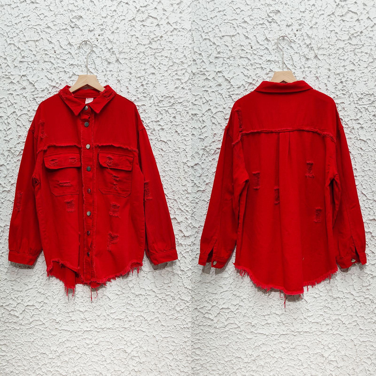 Distressed women's denim shirt jacket - Image 22