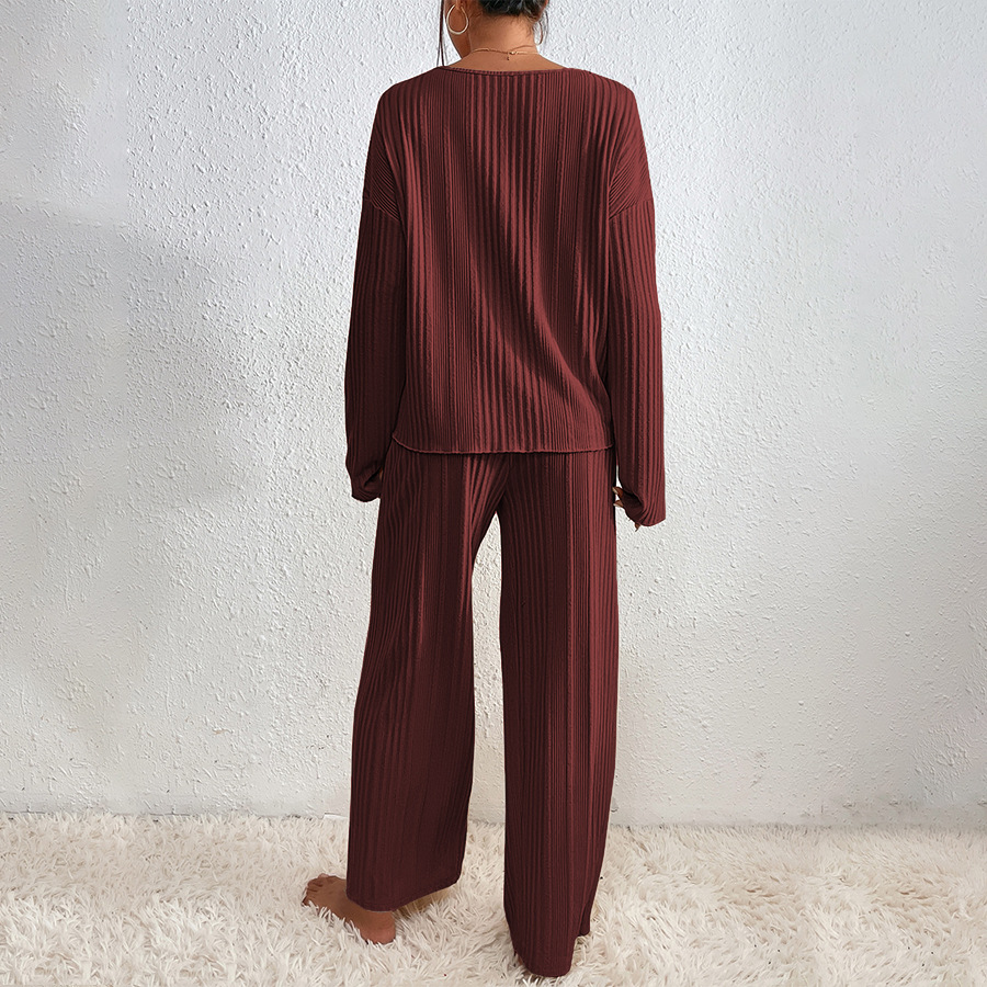 V-neck ribbed home-wear pajama set - Image 8
