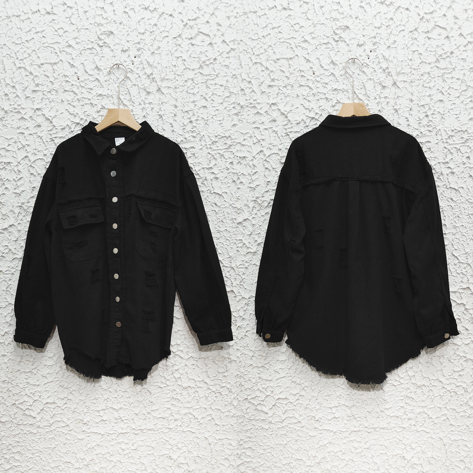 Distressed women's denim shirt jacket - Image 11