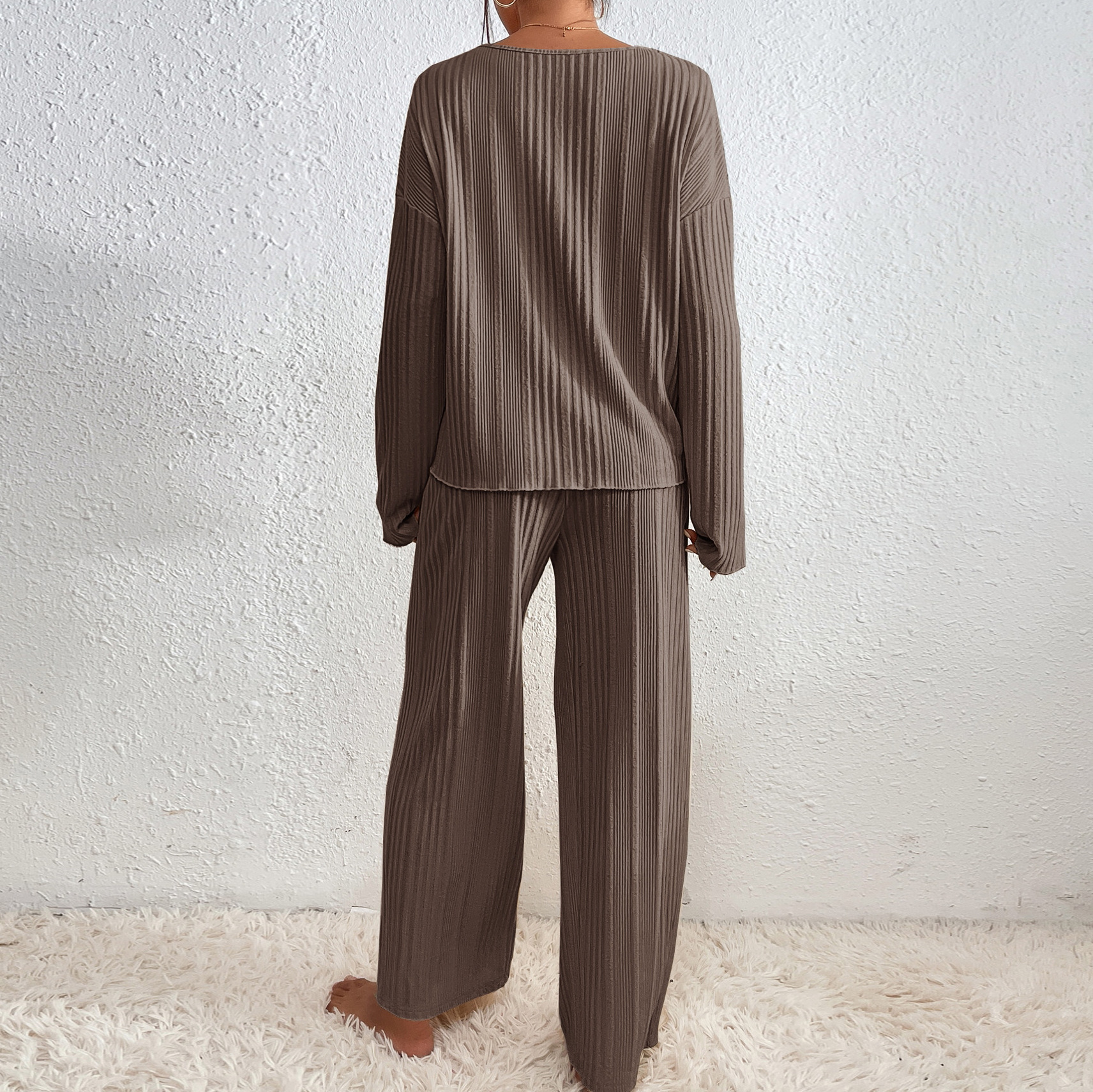 V-neck ribbed home-wear pajama set - Image 9