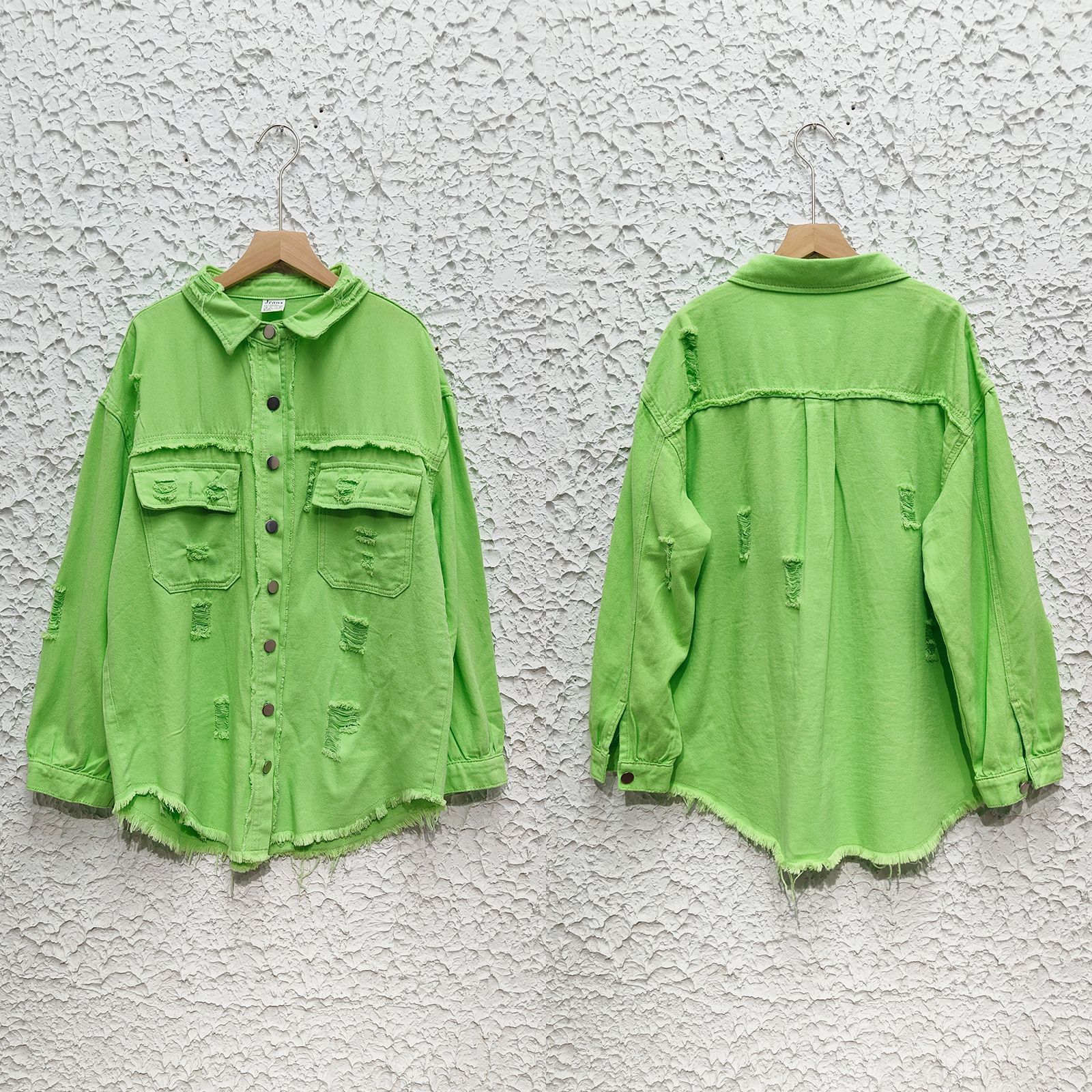 Distressed women's denim shirt jacket - Image 12