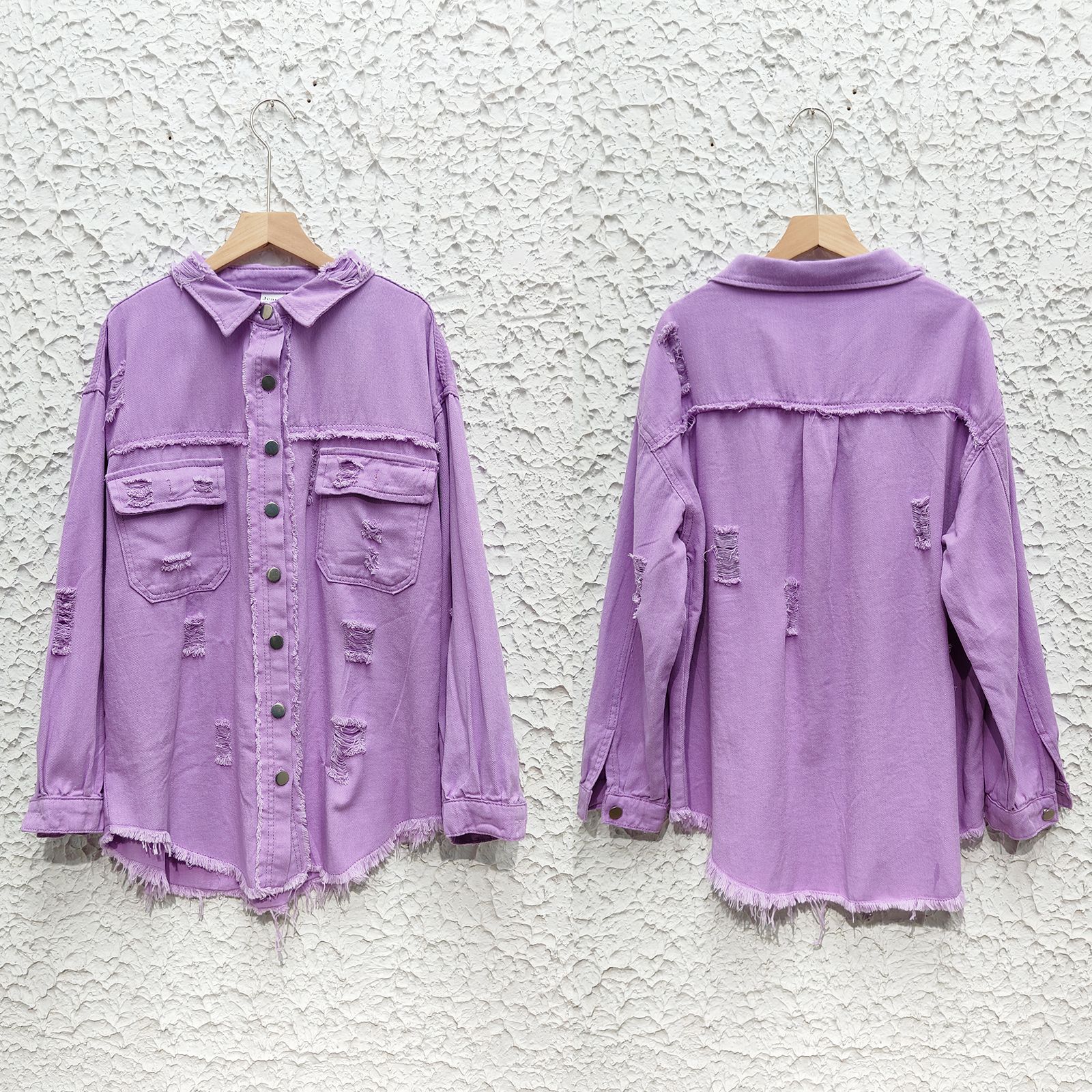 Distressed women's denim shirt jacket - Image 14