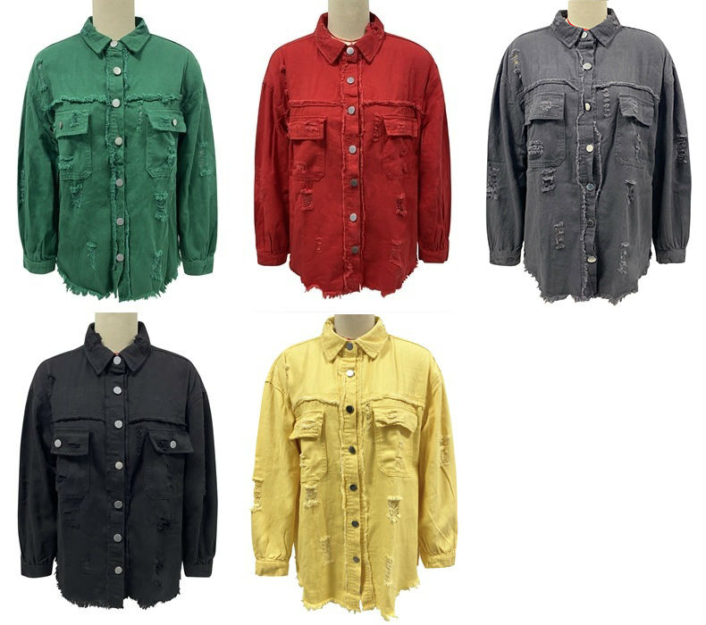 Distressed women's denim shirt jacket - Image 15