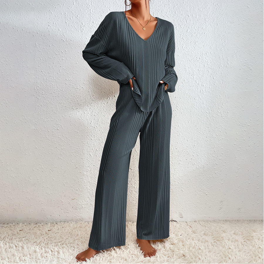 V-neck ribbed home-wear pajama set - Image 18