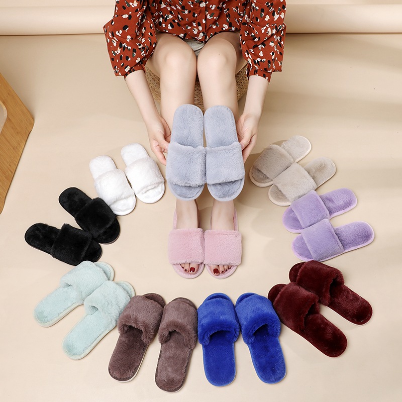 Fluffy faux fur women's indoor slippers - Image 32