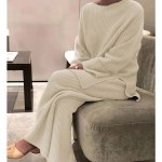 Relaxed knitted pullover and calf length pants set