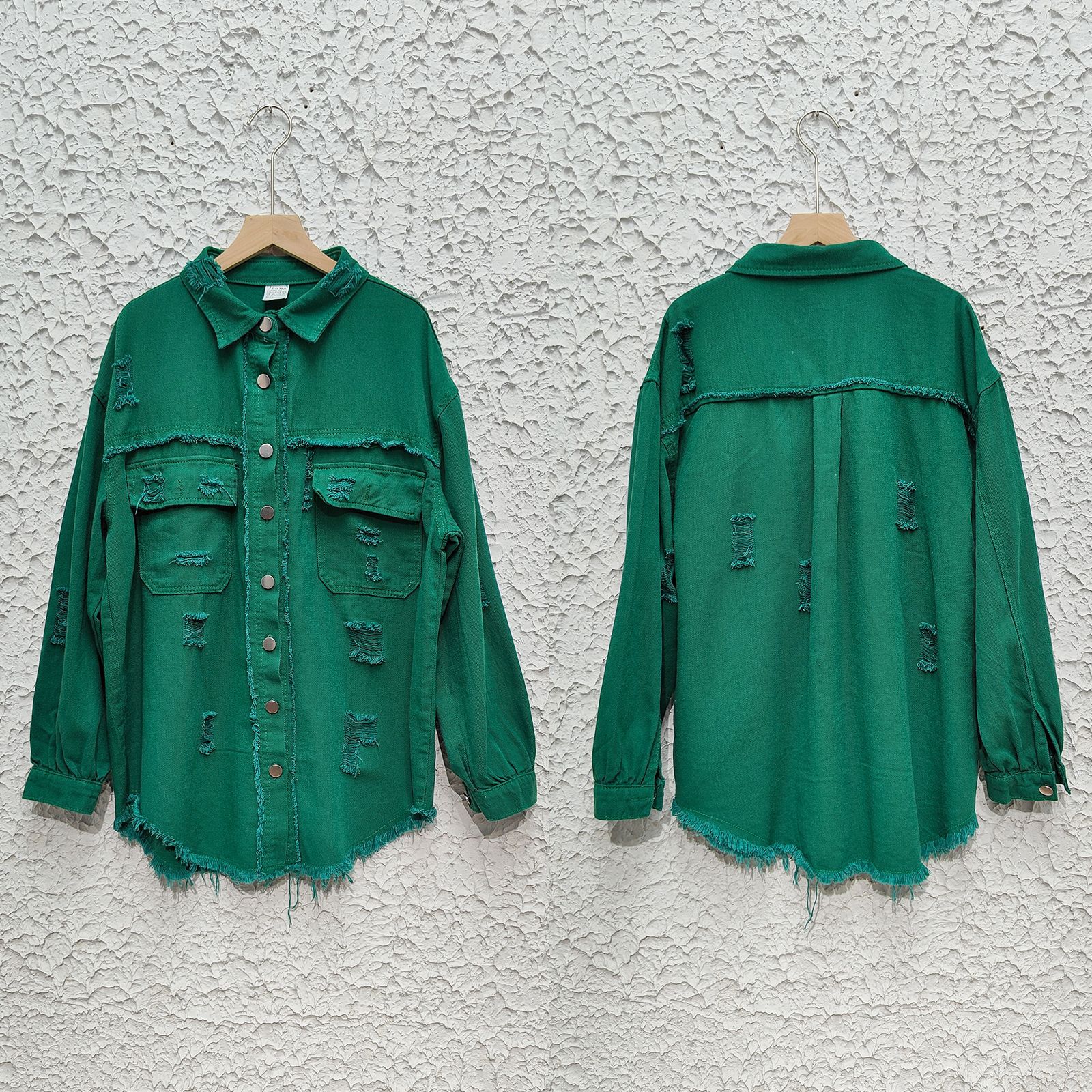 Distressed women's denim shirt jacket - Image 16