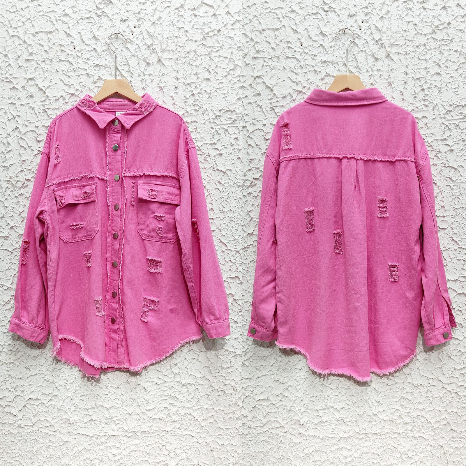 Distressed women's denim shirt jacket - Image 18