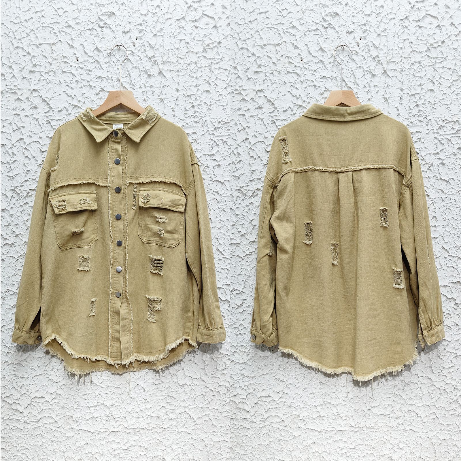 Distressed women's denim shirt jacket - Image 20