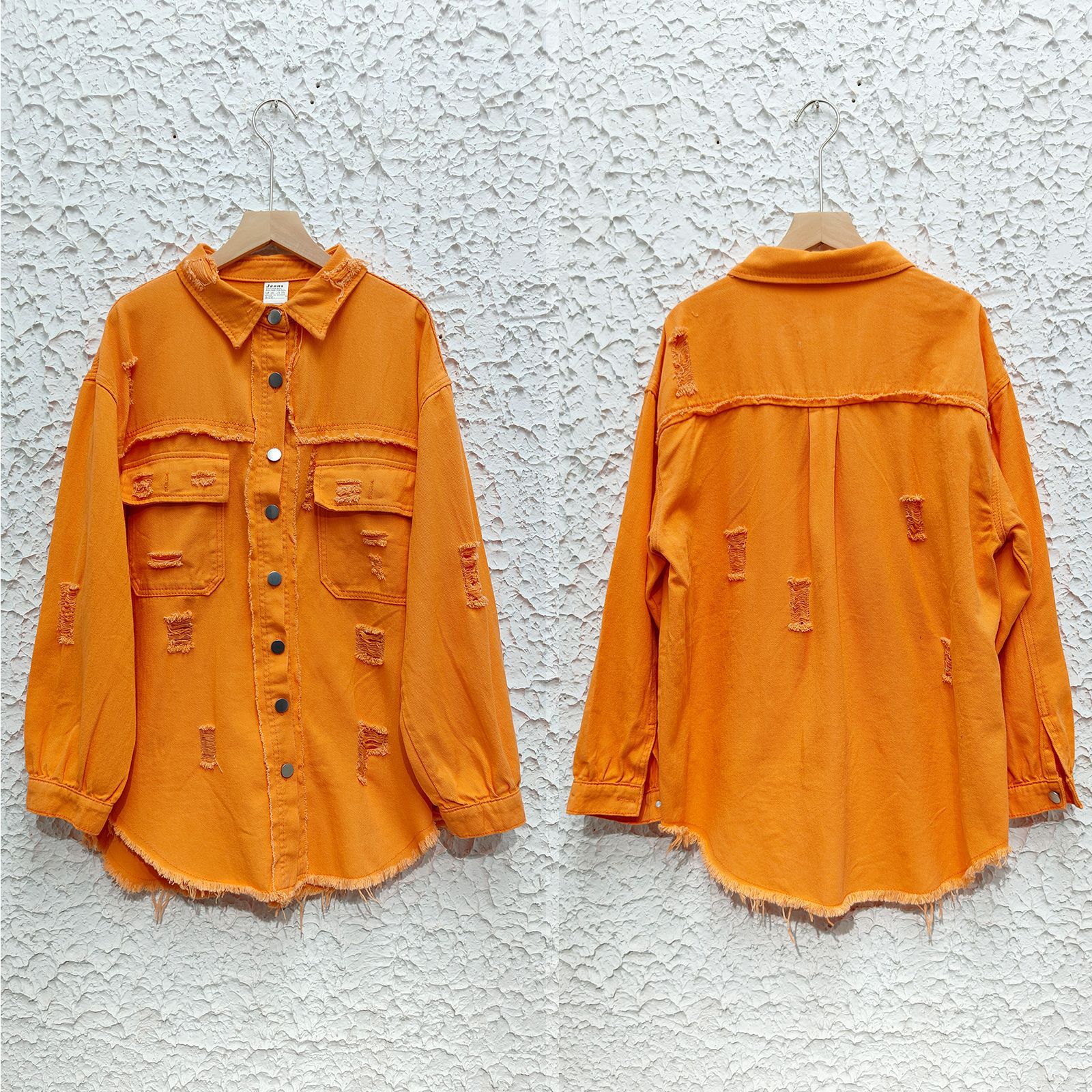 Distressed women's denim shirt jacket - Image 13