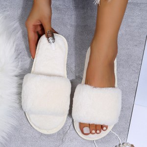 Fluffy faux fur women's indoor slippers