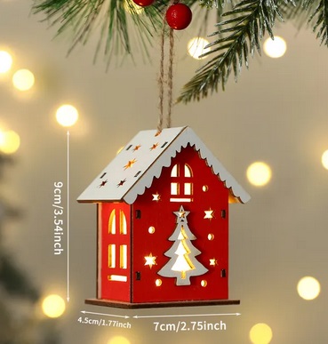 Wooden house LED light Christmas pendant - Image 5